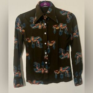 Le Bea Italy Women's Button Down Shirt - Multicolor Floral Design